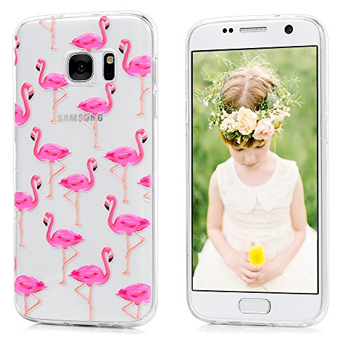 Lanveni S7 Hülle, Handyhülle Etui Protective Case Cover TPU Silikon Schutzhülle Bumper Handytasche TPU-Bumper Weiche Silikon Case mit Flamingo Relief Cover Design für Samsung Galaxy S7+ 1 x Stylus Stift + 1 x Staubdichte Stecker + 1 x Schutzfolie - 3