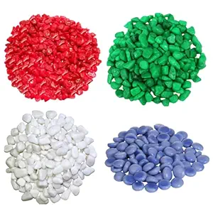 Foodie Puppies Glossy River Rock Substrate Pebbles Stones for Garden, Plants Pots, Aquarium, Indoor & Outdoor Home and Office Decoration, 500g Each (Red+Green+White+Blue)