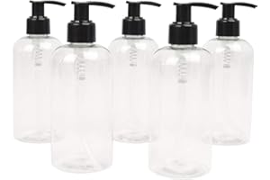 LUCEMILL 5 x 250ML Clear PET Empty Plastic Bottle with Black Lotion Pump Dispenser - Recyclable