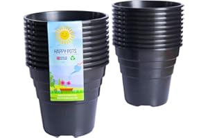 Happy Pots - 12.5cm Gloss Black - Pack of 20 Premium Plastic Plant Pots - Reusable Flower Pots for Indoor/Outdoor Home Décor Gardening - Round, Heavy Duty, UV Resistant, Recyclable - Made in UK