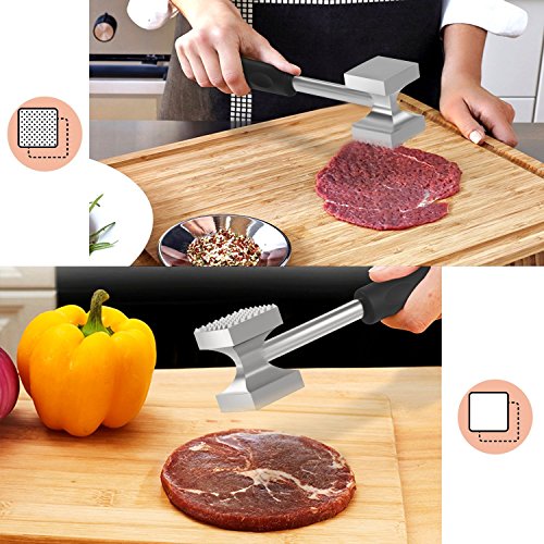 Nuovoware Fleischhammer, Premium Aluminum alloy Fleisch Hammer Fleischklopfer Küchenhelfer für Huhn, Rindfleisch und Schweinefleisch mit zwei Bearbeitungsflächen, Silber - 3
