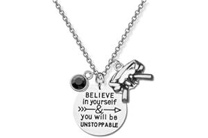 Sportybella Martial Arts Necklace, Believe In Yourself and You Will Be Unstoppable Black Belt Pendant Charms, Karate, Judo, MMA, Taekwondo, or Jiu Jitsu Gift, Necklace, Metal, No Gemstone