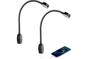 acegoo Lampa do czytania 12V, lampka nocna LED do czytania elastyczna gęsia szyja DC24V ściemniaczem i ładowarka USB do łodzi kampera ciężarówki kampera przyczepy 2PCS