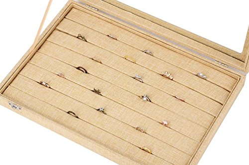 Ringlade Schmucklade Ringkasten Schmuckkasten Schmuckkoffer Schaukasten Schmuckdisplay Leinen - 4