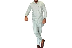 keephen Men's Dashiki Suit African Clothing Casual 2 Piece Tops + Trousers Slim Fit Outfits Tracksuit Long Sleeve Kurta Set
