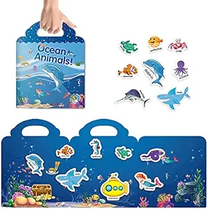 Chocozone 32 Reusable Stickers Book Waterproof Stickers Toys for 2 Years Old Boys & Girls Learning Preschool Educational Book for Kids (Ocean Animals)