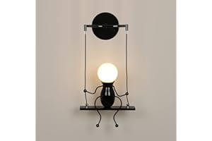 Delaveek Applique Murale Interieur, Créatif Applique Murale Humanoid Swing, Lampe Murale Rétro Industrielle E27, pour Chambre Chevet Chambre d'enfants Couloir Escalier (Ampoule Non incluse)