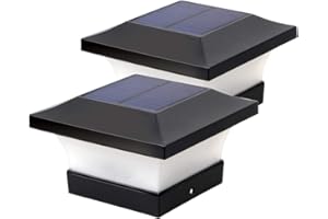 ILIKEPOW Solar LED Post Lights Waterproof Garden Outdoor Cap Lamp for Wooden Posts, Deck, Fence - Daylight White 6000K 2pcs