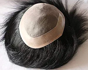 Glan Human Hair Mens Toupee Hair System Hairpiece Hair Loss Solution Hair Patch / Wigs to Easily Attach For Bald Area For Boys (9*6, Black)