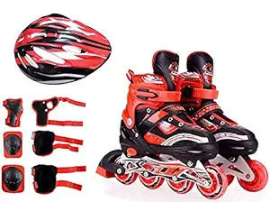 Diswa Adjustable Aluminium Inline Skates Combo Set for Boys Kids and Girls