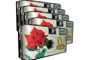 PHOTO PORST Lot de 5 appareils photo jetables 1A PORST Edition Rose et anneaux, avec flash, piles et film (lot de 5, 27 prises chacune)