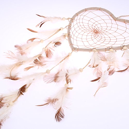 Attrape-rves-Voiture-Indien-Beige-coeur-et-Plumes-Dreamcatcher-net-Capteur-de-rves-Tenture-vintage-Dcoration-Maison-Chambre