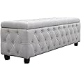 MODERN WAVE Chesterfield Fabric Upholstered Flip Top Storage Bench 2,3 Seater Sofa Couch Pouffe Sofa Bench Ottoman Large. (White)
