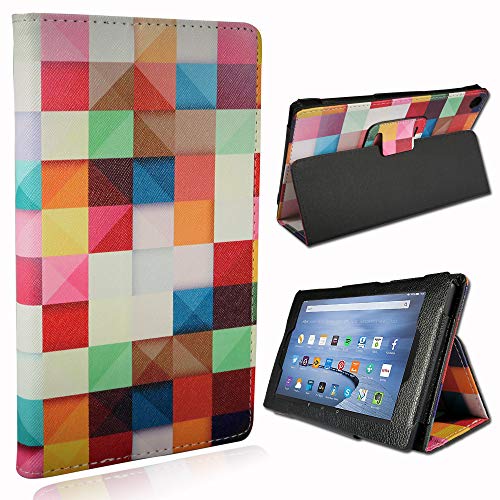 FINDING CASE Folio Leather Smart Folding Stand Cover Case for Amazon Fire HD 8 Alexa Tablet (8th / 7th / 6th Generation - 2018, 2017 and 2016 Release) 8-inch tablet (Rainbow Square)