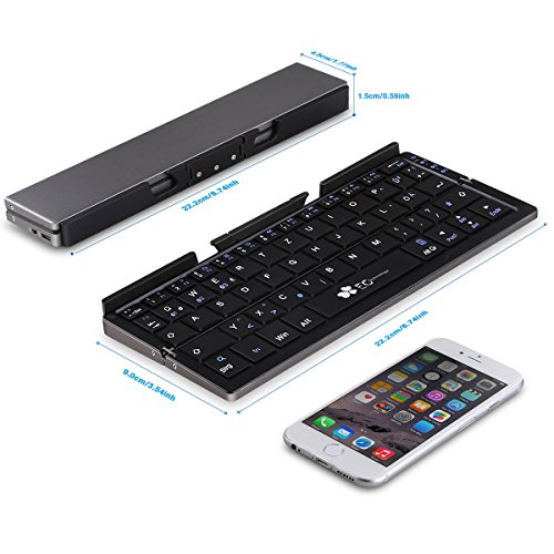Faltbare Bluetooth Tastatur EC Technology Portable Kabellose Wireless Mini Keyboard mit Stand Ultra kompakt Wiederaufladbar für Android Windows iOS, Farbe – Schwarz - 4