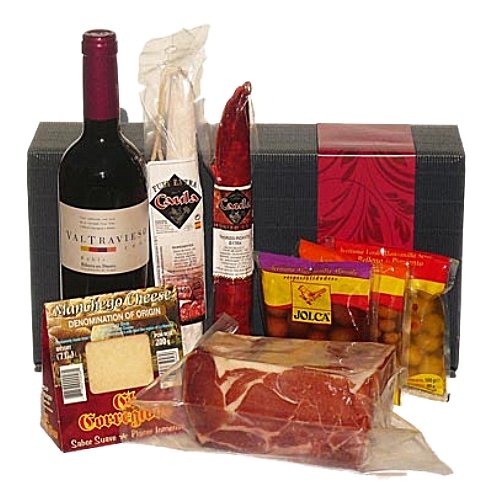 Preisvergleich Produktbild Serrano-Schinken mit Delikatessen und Rotwein