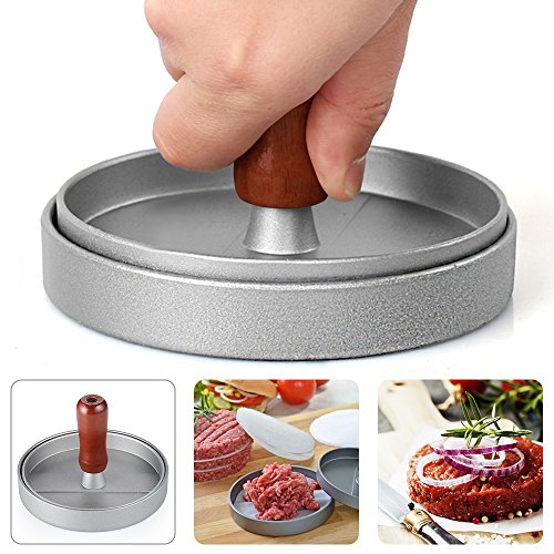 Antihaft Hamburgerpressen, FineGood Patty Maker Aluminium-Patty-Form für BBQs Picknick-Party Hausgemachte Hamburger-Speckwurst – Silber - 6