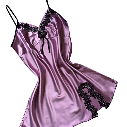 Preisvergleich Produktbild TianWlio Dessous Mode Damen Pyjamas Unterwäsche Unterhosen Unterröcke Negligees Weihnachten Hosenträger Nachthemd V-Ausschnitt Pyjamas aus Seidensatin Lila XL