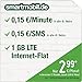 Produktbild smartmobil.de 1 GB LTE Handytarif [SIM, Micro-SIM und Nano-SIM] 24 Monate Laufzeit (1 GB LTE Internet-Flat mit max. 21,1 MBit/s, 0,15 Euro pro Minute, 0,15 Euro pro SMS, 2,99 Euro/Monat in den ersten 12 Monaten, danach 6,99 Euro/Monat) O2-Netz