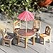 Produktbild KJH21 1 Set Mini Craft Regenschirm Stühle Set Mini Holz Möbel Set Tisch Stühle DIY Fee Holz Schreibtisch Stuhl Regenschirm Puppenhaus Garten Landschaftsdekoration