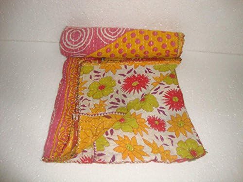 Vintage Kantha Quilt Baby Toddler Throw Handmade Indian Bohemian Bedspread Reversible Cotton Ethnic Home Bedding Blanket Q3431