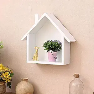 7 Trees Engineered Wood Painted Antique Floating Wall Shelves Hut Shape Stand for Home/Kitchen/Office/Bedroom/Living Room/Balcony Decor, White (Set of 1)
