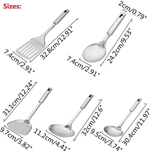 zooarts 5 Stück Edelstahl Küchenutensilien-Set Küche Kochen Tools Löffel Spatel Schöpflöffel - 2