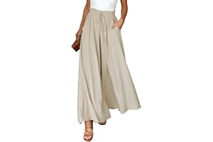 Dokotoo Sommerhose Damen Leicht Palazzo Hose Elegant Sommer High Waist Baggy Freizeithose Baumwolle Leinen Weite Hosen mit Taschen Kordelzug Elastisch Einfarbig Stoffhose S-XXL
