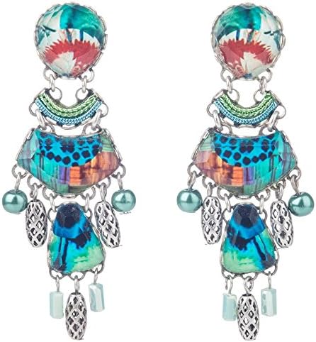 Ayala Bar multi glass earrings with long silver beads (radiance/blue mix)