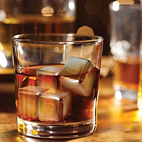 Whisky Steine Ice Cubes Set von VINENCO – 8 Wiederverwendbare Edelstahl Eiswürfel + Stoffbeutel | 8er Set Whiskey Rocks Stones - 3