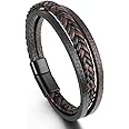 Branets Men's Leather bracelet in Brown, Cowhide Leather Genuine Women Unisex Cuff Wrap Bracelet Multi-Layer Magnetic Clasp Rope Wristband for Men and Women
