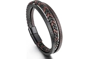 Branets Mens Leather Bracelet avec fermoir magnétique cuir de vachette corde cuir tressé bracelets bracelet manchette cadeau pour hommes et femmes