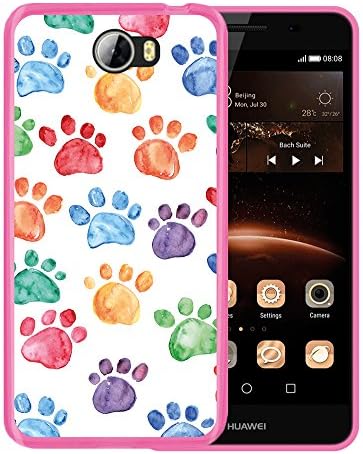 WoowCase - Huawei Y5 II Case Soft Rubber Gel TPU Silicone Case Cover for [ Huawei Y5 II ] Footprint Dog - Pink