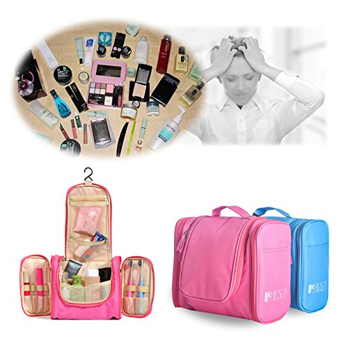 Sminiker Damen Toiletbag zum aufhängen Tragbare Reisekosmetik Waschtasche Reisen Kulturbeutel für Herren und Damen Kosmetiktasche Kulturtasche Organizer Make Up Schminktasche-Pink - 6