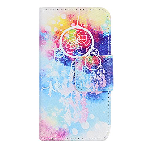 Hülle Galaxy J1 2015,Moon mood® PU Leder Schutzhülle für Samsung Galaxy J1 (4.3 Zoll)(Not for Samsung Galaxy J1 2016) TPU Innere 3 Kartenfächer Bunte Malerei Standfunktion Handytasche (Blau Gelb Rot Traumfänger) - 2