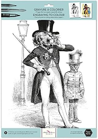 Alibabette Editions Engravings to Colour Dandy de Paris 15.75 by 11.8" 300g Watercolor Paper + 100g Drawing Paper (COL4004)