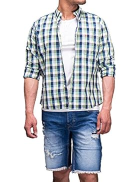 Cotton LKDJCWX Uomo Casuale A Maniche Lunghe Risvolto Plaid Shirt