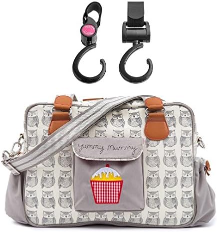 Yummy Mummy Stylish Nursery Changing Bag - Colour Wise Owl - Includes Travel Changing Mat Cupcake Design Plus 1 Pack Of Happy Mummy Hook n Stroll Pram Clips