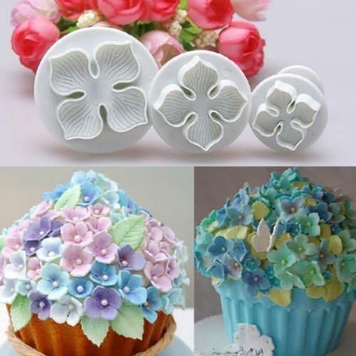 Snowwer 3pcs Hydrangea Flower Fondant Cake Decorating Sugarcraft Plunger Cutter DIY Mold