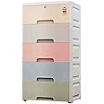 Plastic 5 Layers Storage Drawers with Wheels, Multicolor