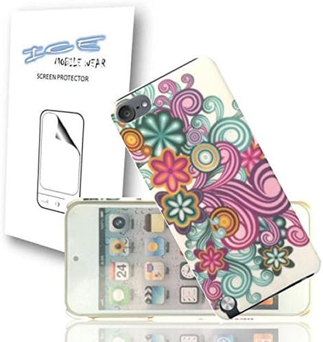RETRO SWIRLS / FLOWERS PATTERN HARD BACK CASE FOR IPOD TOUCH 5 + ICE MOBILE WEAR SCREEN PROTECTOR 4 PACK