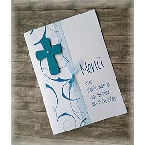 Menü Menükarte Speisekarte Kommunion Konfirmation Firmung Taufe Kreuz petrol dunkel türkis
