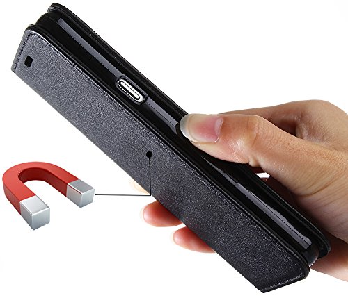 Nnopbeclik Hülle Leder Für Samsung Galaxy A3 2017 Flip Etui Echt, PU Leather [Schaffell Muster] Case Handytasche Fashionable Beiläufig Style Schale Brieftasche Muster Wallet handyhülle im Bookstyle mit Standfunktion Karteneinschub und Magnetverschluß [Selbstabsorption] Bumper Pour Samsung Galaxy A3 2017 [Schwarz] - 4