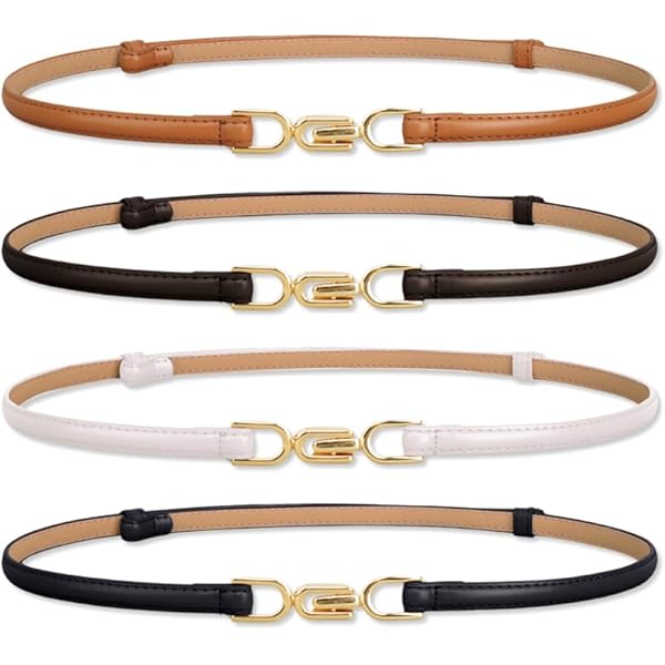 2 Cinture Sottili In Pelle PU Per Donna - Fibbia In Lega Regolabile, Colore Nero E Marrone - Per Jeans, Vestiti, Abiti Casual