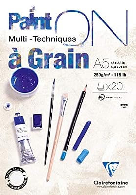 Clairefontaine 975048C Bloc Paint'On à Grain encollé A5 20 feuilles 250 g