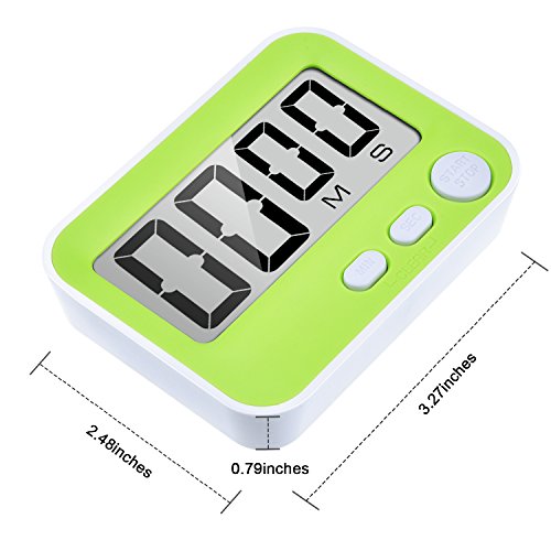 Mudder magnetischer Digitaler Küchentimer Stoppuhr Eieruhr mit lautem Alarm, großem Bildschirm und Haken (Grün) - 2