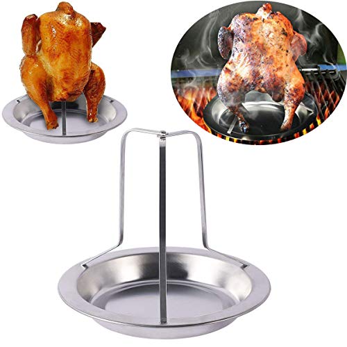 UMIWE Chicken Roaster Rack, Stainless Steel Non-Stick Vertical BBQ Roasting Holder for Grill Smoker, Smoker Generator or Oven with Drip Pan Fit for Big Green Egg and Any Charcoal Smoker Grill