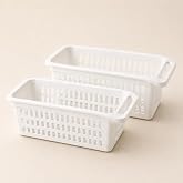 Poomy 2'li Beyaz Plastik Organizer Sepet, 30x17x15 cm Kulplu Dolap İ&ccedil;i D&uuml;zenleyici, Mutfak Buzdolabı Raf Sepeti, Sebze, Meyve