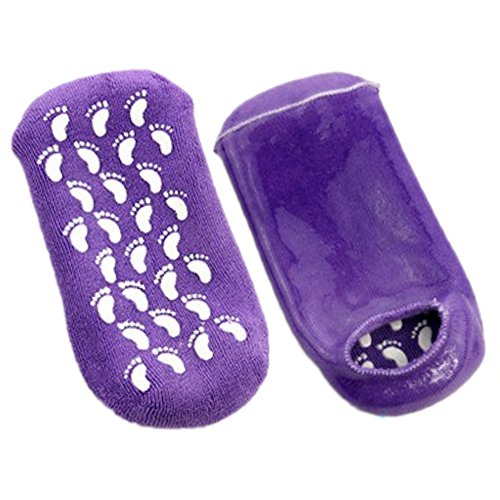 1Pair Spa Moisturizing Gel Socks Infused Essential Oils Vitamin E Rose Oil Jojoba Oil Olive Oil Feet Care Gift Socks for Hard Dry Cracked Skin Purple