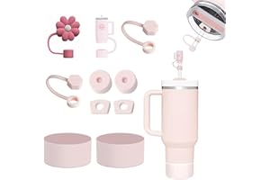 GENERIC 7WUNDERBAR Juego de Accesorios de 10 Tazas Stanley con 6 Tapones de Silicona a Prueba de Fugas, 2 Tapas de pajitas, 2 Tazas Stanley 1,2l y 850 ml de Tapas Protectoras Silicona(Cuarzo rosa10 Unidades)
